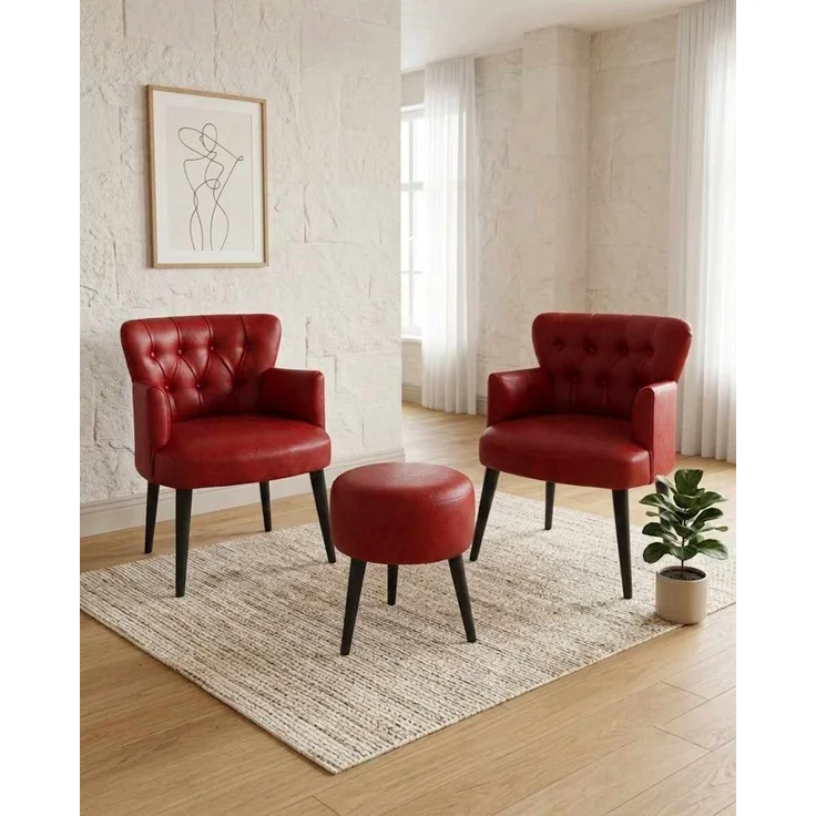 Hanah Home 'Az-2Rom-Syh - Red' Ohrensessel- und Hocker-Set (3-teilig), Rot, 60 x 84 x 52 cm – Bild 1