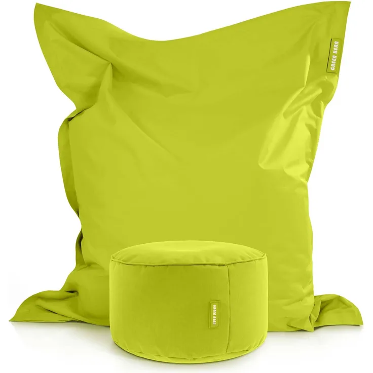 Green Bean® 2er Set XXL Sitzsack "Square+Stay" inkl. Poufmit mit EPS-Perlen - Riesensitzsack 140x180 Liege-Kissen Bean-Bag Chair - Hellgrün