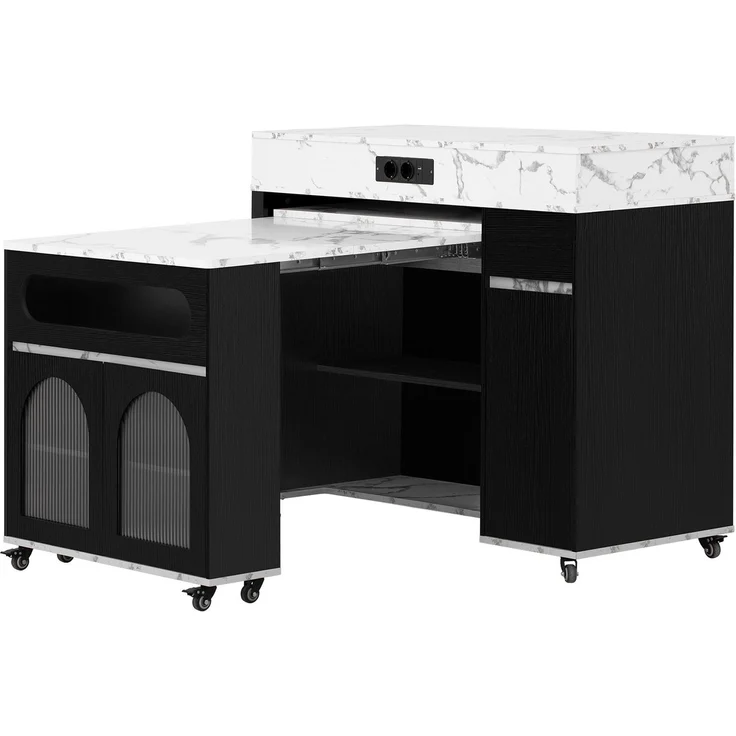 Kücheninsel aus MDF mit ausziehbarer Tischplatte, 50,5-187,5x110,5x95,5 cm, Schwarz – Bild 9