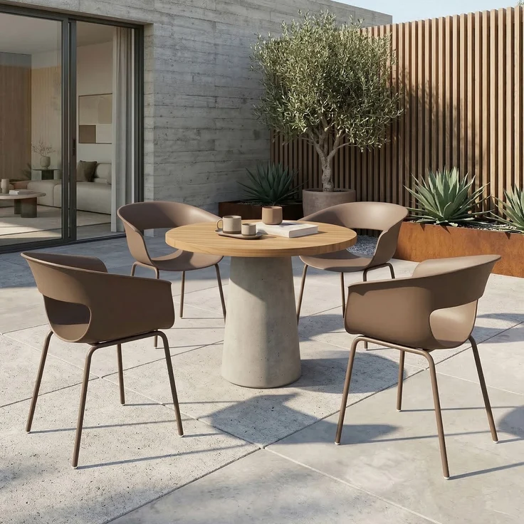 MELAYR, Gartenstühle 4er Set ergonomisch Balkonstühle mit Ausschnittdesign Armlehne Wetterfest, 61 x 51 x 74 cm, Kaffee – Bild 3