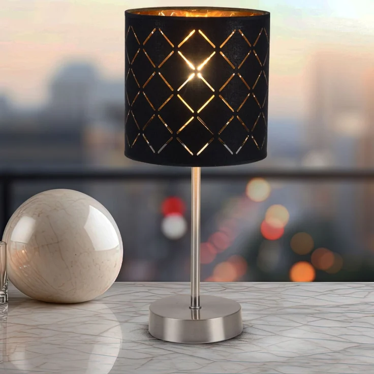 LED Tischlampe, Textil, schwarz, H 35 cm – Bild 5