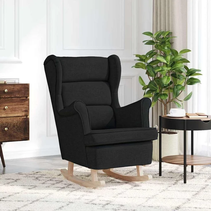 Schaukelsessel, Schaukelstuhl Schwarz 74x90x102 cm Stoff – Bild 1