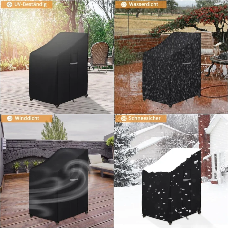 Dokon Gartenstühle Abdeckung Wasserdicht Schwerlast 600D Oxford Gewebe Stapelstühle Abdeckhaube Winterfest Winddicht UV Beständiges Schutzhülle für Gartenstuhl Stapelstuhl Hülle (65 x 75 x 80/120cm) – Bild 3