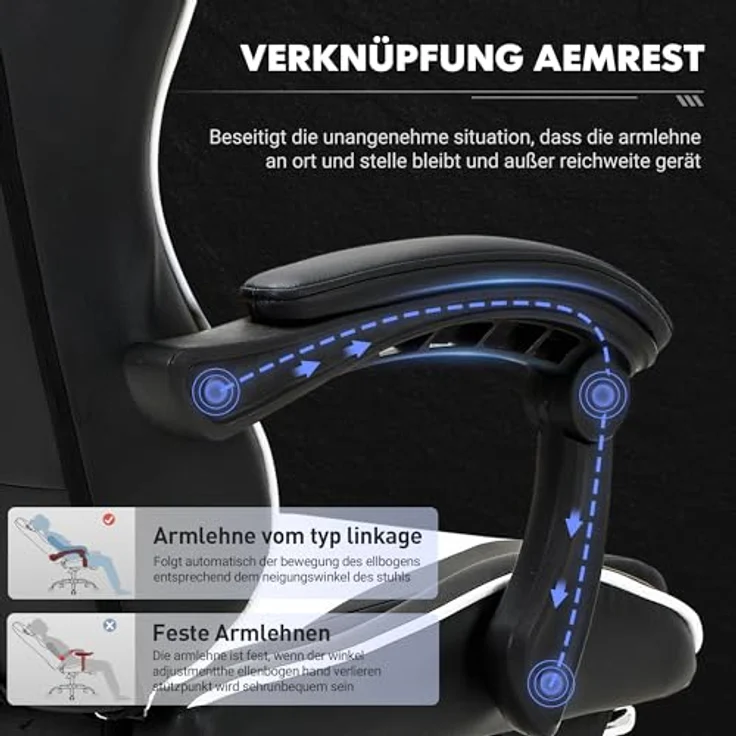 COLAMY Gaming Stuhl, Computer Stuhl mit Fußstütze und Lendenwirbelstütze, höhenverstellbarer Gaming Chair mit 360°-Drehsitz und Kopfstütze, Video Gamer PC Stuhl, Ergonomische hohe Rückenlehne, Weiß – Bild 8