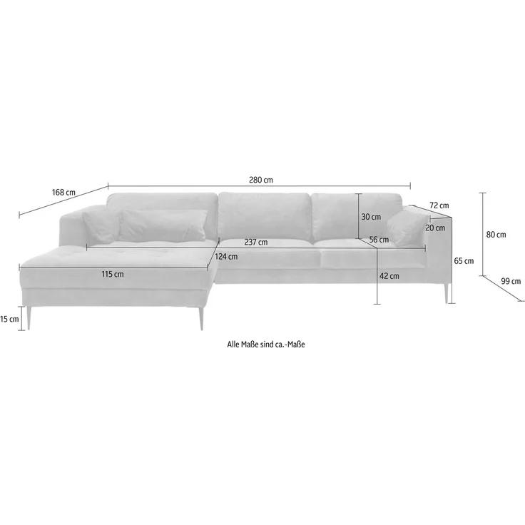 TRENDMANUFAKTUR Ecksofa Luzi, wahlweise mit Schlaffunktion und Bettkasten bestellbar, L-Form, Designsofa mit tollem Sitzkomfort, Metallfüße schwarz, Breite 280 cm – Bild 3