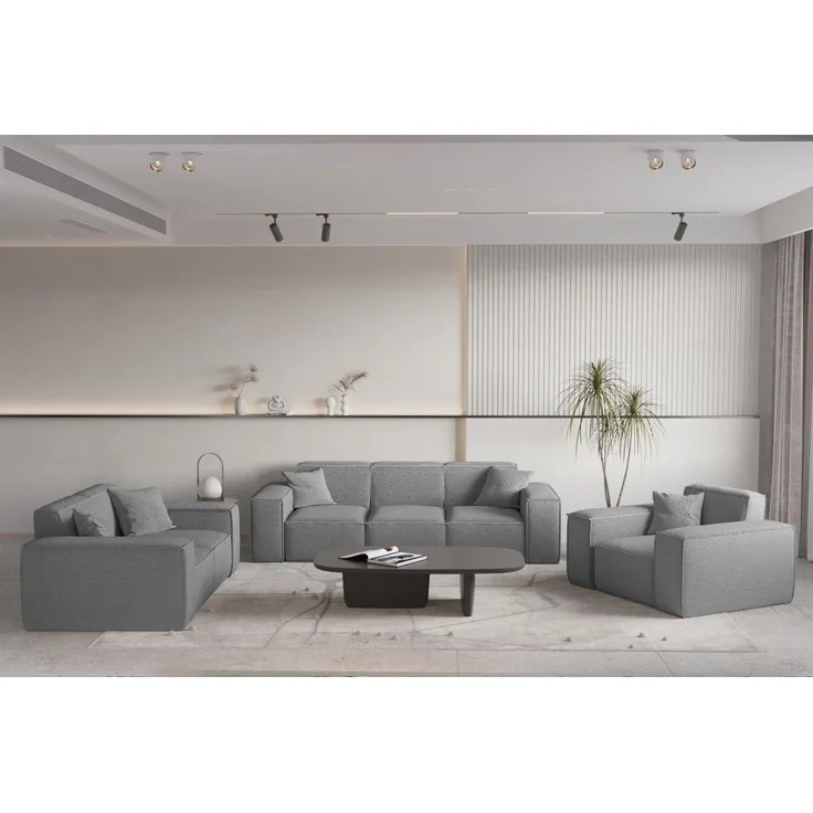 Sofaset Designersofa CELES PREMIUM 3-2-1 in Stoff Ascot Bukla Grau