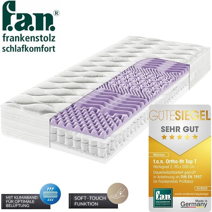 f. a. n. Ortho Fit Top T Tonnentaschenfederkernmatratze 100x200 cm, H2