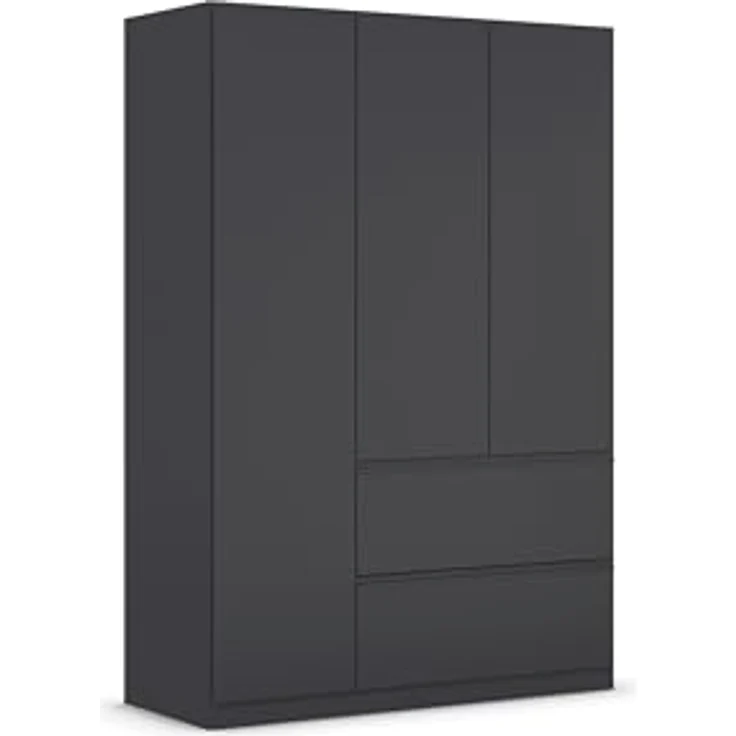 Rauch Möbel Costa, Kleiderschrank für Schlafzimmer, Kinderzimmer, Babyzimmer, Garderobe, Flur, 3-türig, 2 Schubladen, Push-to-Open, mit Zubehör Premium, Farbe Grau metallic, Schwarz, Breite 136 cm – Bild 2