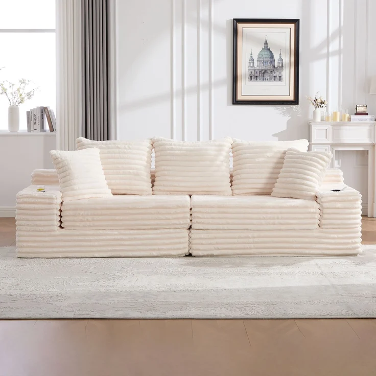 ZUBALIYA Schlafsofa 98x87 cm, mit Stauraum, mit Treppe, mit Leiter, mit Cordbezug, mit Schaumstoffpolsterung, Beige – Bild 10