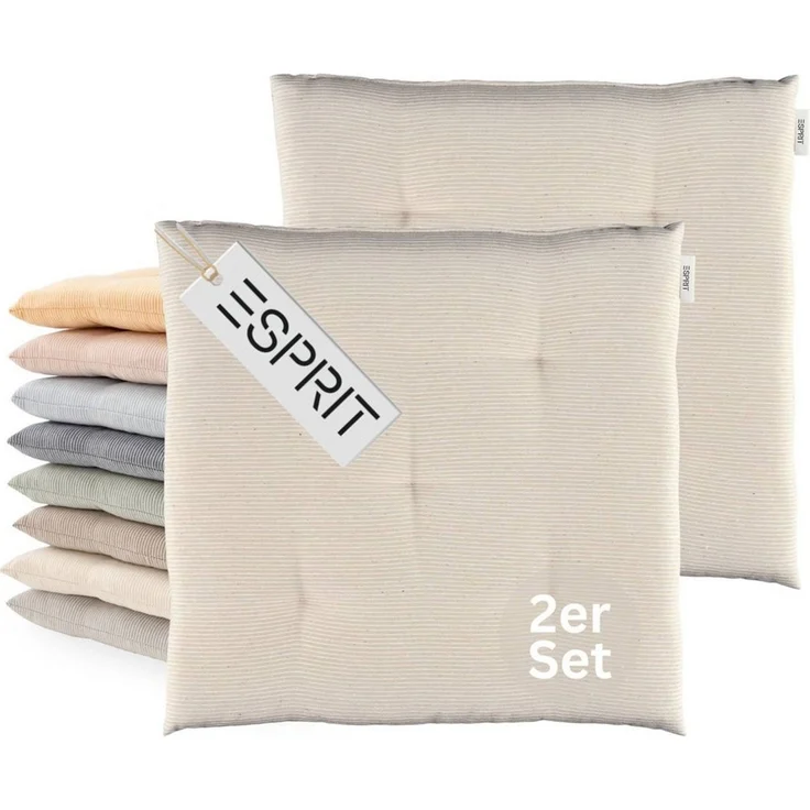 Esprit Stuhlkissen NEEDLESTRIPE Sitzkissen, 40x40 cm - 2er Set in Beige – Bild 1