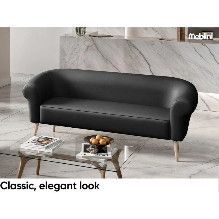 MEBLINI Sofa-Set EMILIA 3+2+1 - Beige Kunstleder - für Wohnzimmer - Mini Lounge für sechs Personen - Küchensofa - Sofa Klein - Sitzgarnitur - Polstergarnitur - Sofagarnituren – Bild 3