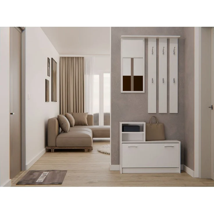 Raumhirsch Furniture Schuhschrank Garderoben-Set (Schuhschrank und 6 Kleiderhaken mit Spiegel) verschiedene Farben – Bild 3