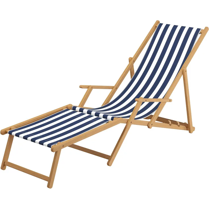Erst-Holz Gartenliege mit Fußteil, Stofffarbe blau-weiß