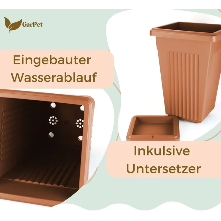 GarPet Pflanzkübel 2er Set Pflanz Kübel Pyramide Groß Blumen Untersetzer 50 Terrakotta – Bild 4
