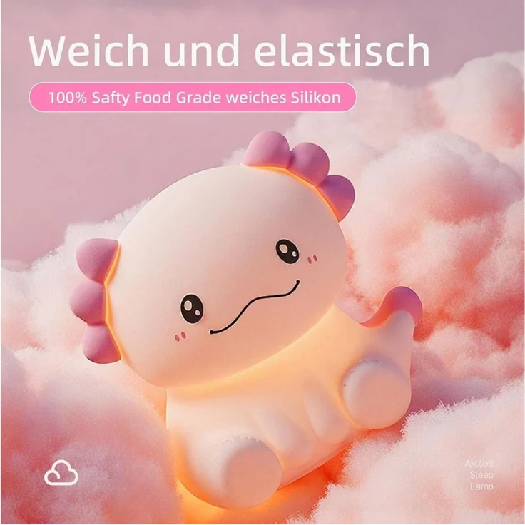 FELIXLEO LED Nachtlicht Axolotl Nachtlicht Kinder Silikon Lampe Dimmbar Touch Aufladbar – Bild 2