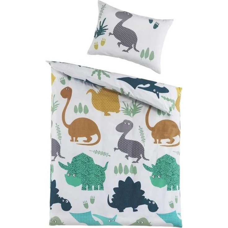 Soma Renforcé Bettwäsche 100x135 cm Bettbezug 100x135 cm Kopfkissenbezug 40x60 cm Dino Welt blau – Bild 1