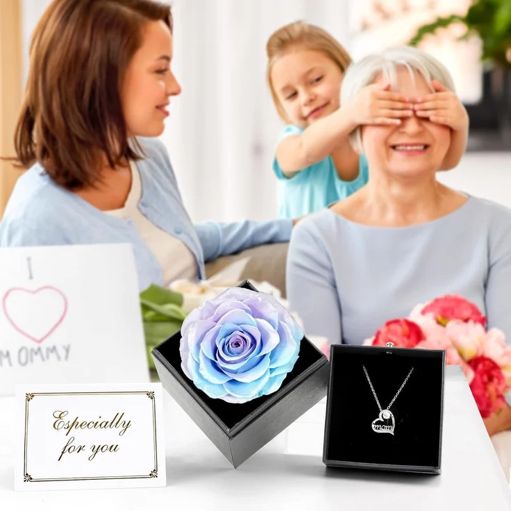Muttertag Beste Mama der Welt Ewige Rose Halskette Geschenk Blau Violett – Bild 6