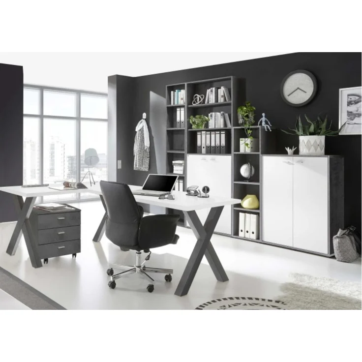 Büro Mister Office Büromöbel komplett Set in Eiche Sägerau, Weiß und Graphit von Mäusbacher- verschiedene Farbvarianten und Zusammenstellungen wählbar - 6 teilig , Eckschreibtisch + Rollcontainer + hoher Regalschrank + kleines Aktenregal + großes Akten...
