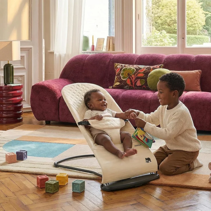 DERYAN Buddy Babywippe – Ergonomisch & Weich – Verstellbar & Klappbar – Reise-Wippe für Babys 0–9 kg – Creme – Bild 8