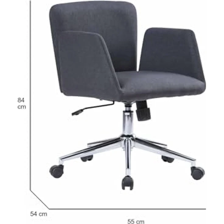 Dmora - Stuhl mit Rädern Albury, Sessel mit Armlehnen, Ergonomischer Bürositz, 54x55h65/84 cm, Grau – Bild 4