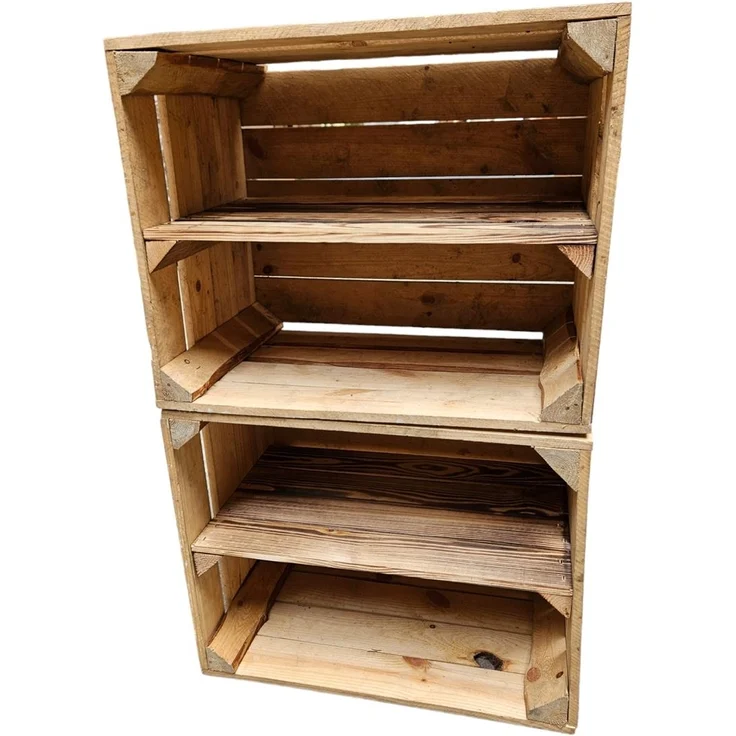 Vintage Natur Holzkisten 2er Set 50 x 40 x 30cm mit Ablage Lang – Bild 5