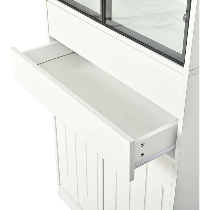 Vitrinenschrank 70x34x180 cm mit LED-Glasvitrine, 2 Schubladen, Weiß – Bild 10
