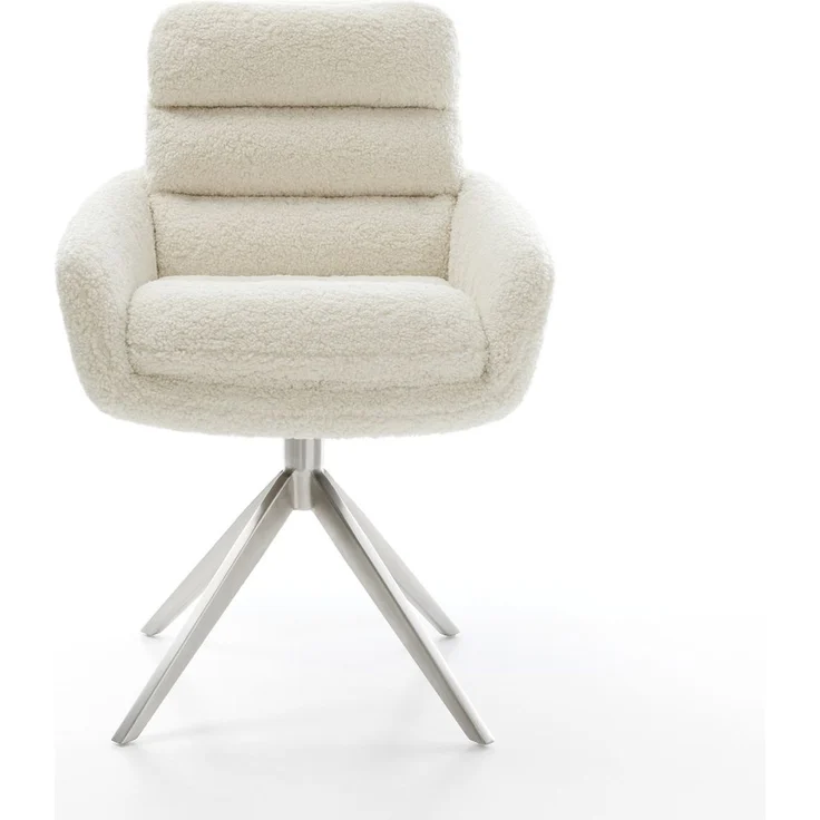 Drehstuhl Abelia-Flex mit Armlehnen Teddystoff Beige Kreuzgestell breit Edelstahl 360° drehbar Wippfunktion – Bild 2