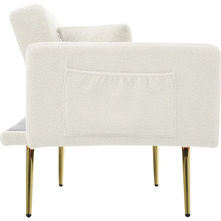 ZUBALIYA Schlafsofa 64x72 cm, mit Stauraum, mit Samtbezug, mit Schaumstoffpolsterung, aus Stoff: Sherpa, Weiß – Bild 11