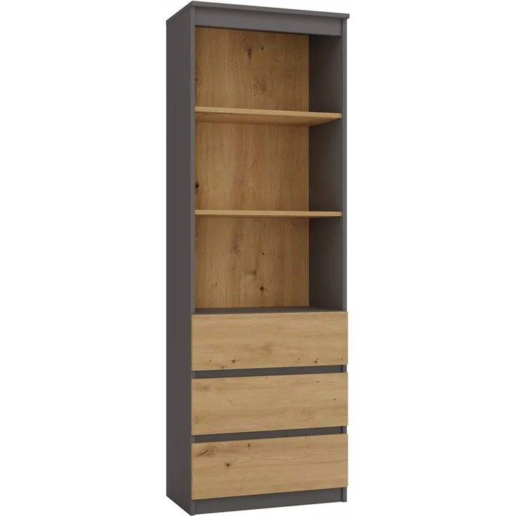 ibonto BÜCHERREGAL ANTHRAZIT / ARTISAN EICHE mit Schubladen (H 180 x T 35 x B 60 cm) – Bild 1