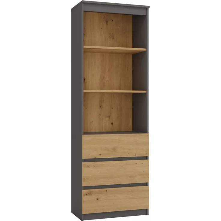 ibonto BÜCHERREGAL ANTHRAZIT / ARTISAN EICHE mit Schubladen (H 180 x T 35 x B 60 cm)