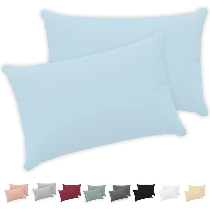 Twinzen® Kissenbezug 50x70 (2er-Set) - 100% Jersey Baumwolle 150 GSM Kissenbezüge - Blau - Für Kissenbezüge 50x70 cm - Kissenhülle - Kissenbezug mit Reißverschluss - Oeko-Tex Zertifiziert – Bild 1