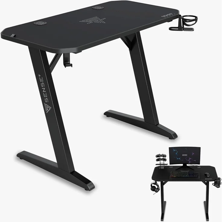 SENSE7 Schreibtisch Nomad Classic, Gaming Tisch 120x60, PC Tisch mit Kopfhörerhaken, Getränkehalter, Controller Halter, Gaming Computertisch mit Kohlefaseroberfläche, Ergonomischer Gaming Desk – Bild 4