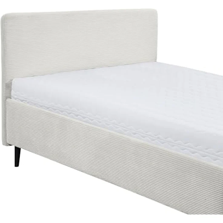 Stella Trading Peach Polsterbett Bettgestell 120x200, Ivory - Modernes Einzelbett in Cord-Optik mit Holzfüßen - 129 x 108 x 215 cm (B/H/T) – Bild 5