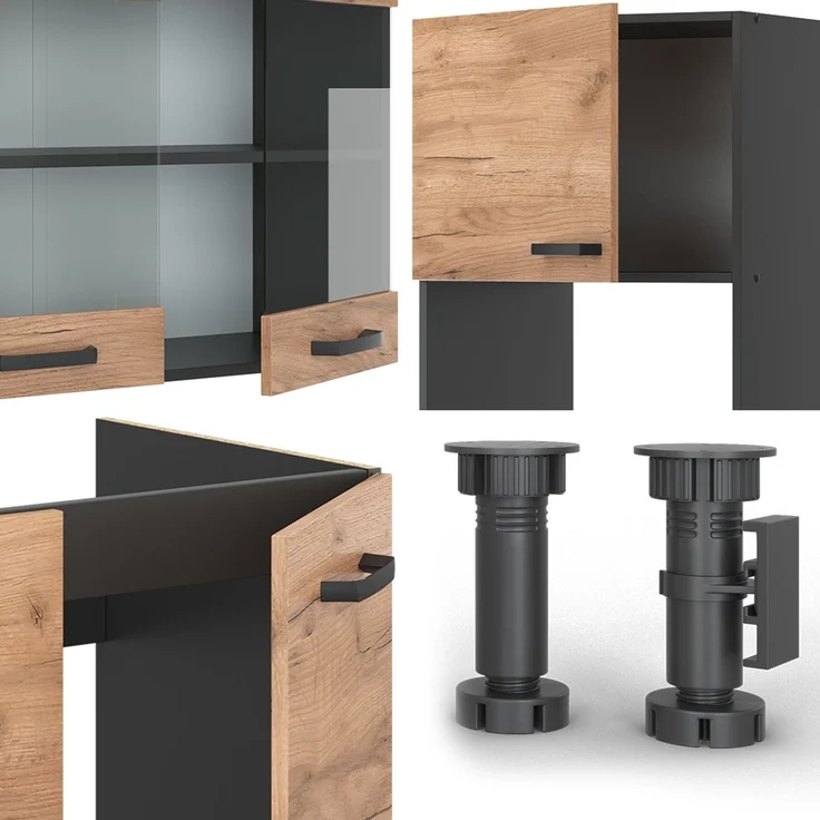 Eckküche R-Line Goldkraft Eiche/Anthrazit 247 x 46 cm ohne Arbeitsplatte Vicco – Bild 5