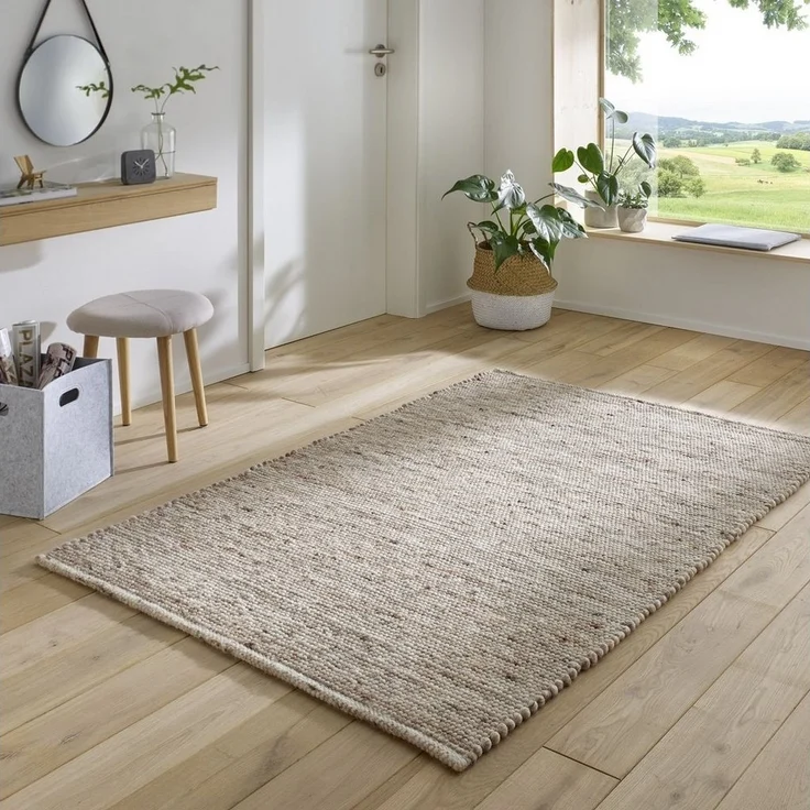 TaraCarpet Wollteppich TaraCarpet Handwebteppich Helsinki, rechteckig, Höhe: 10 mm, gewalkter Wohnzimmer-Teppich Schurwolle Schlafzimmer Esszimmer 070x130 – Bild 5
