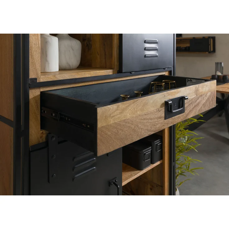 Wohnzimmerschrank Mango 105x45x195 natur klar lackiert / Metall schwarz BLACKBURN #105 – Bild 4