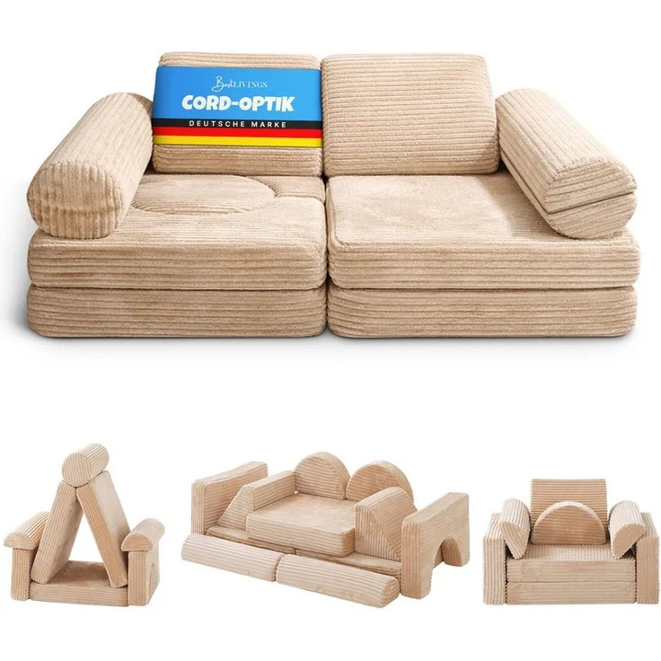 Bestlivings Kindersofa modulares Spielsofa aus Cord, 11 Teile, Schaumstoff, formstabil, erweiterbar, mit waschbarem Bezug – Bild 5