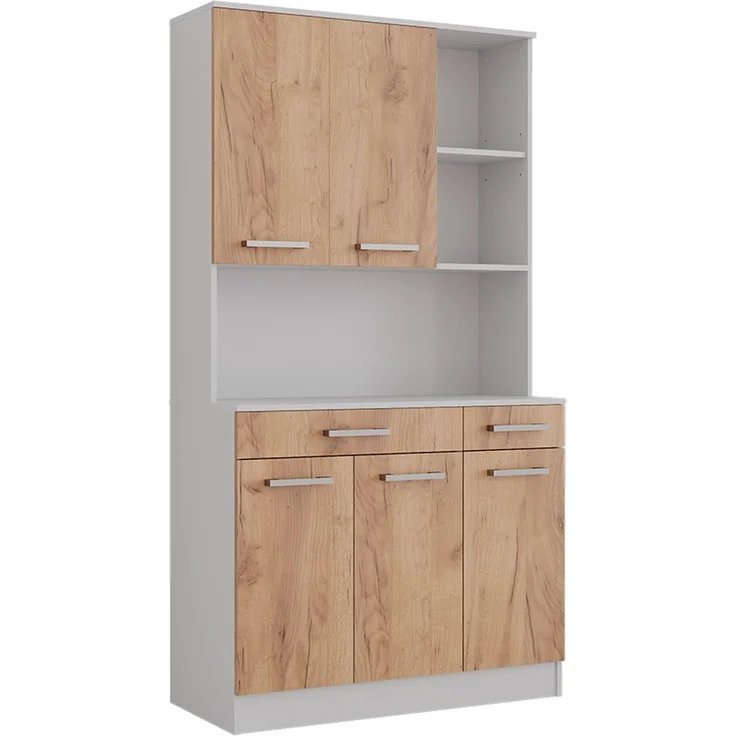 Küchenbuffet Raul Weiß/Goldkraft Eiche 100.1 x 188.5 cm mit 5 Türen & 2 Schubladen Vicco – Bild 1