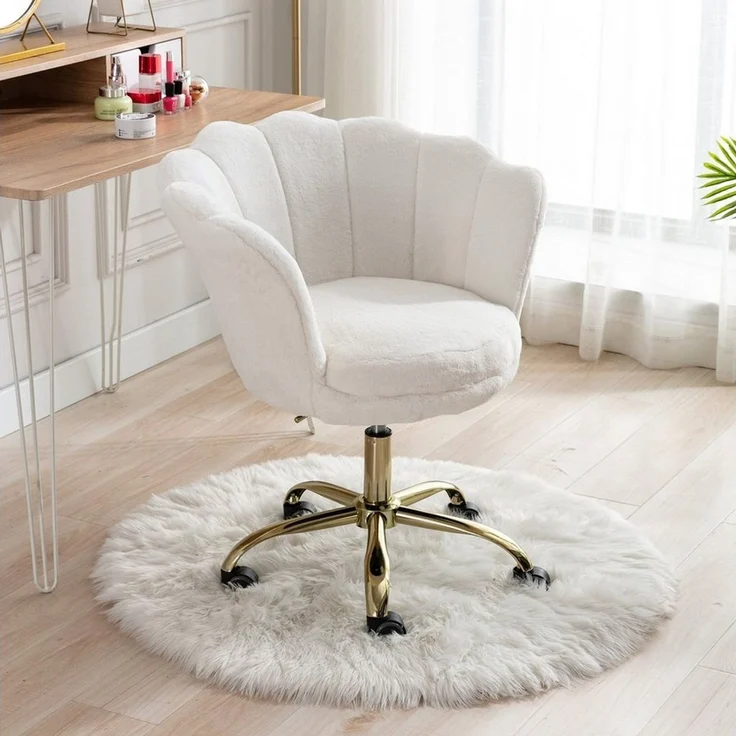 WAHSON OFFICE CHAIRS Loungesessel Bürostuhl Kunstfell Drehstuhl mit Rollen – Bild 2