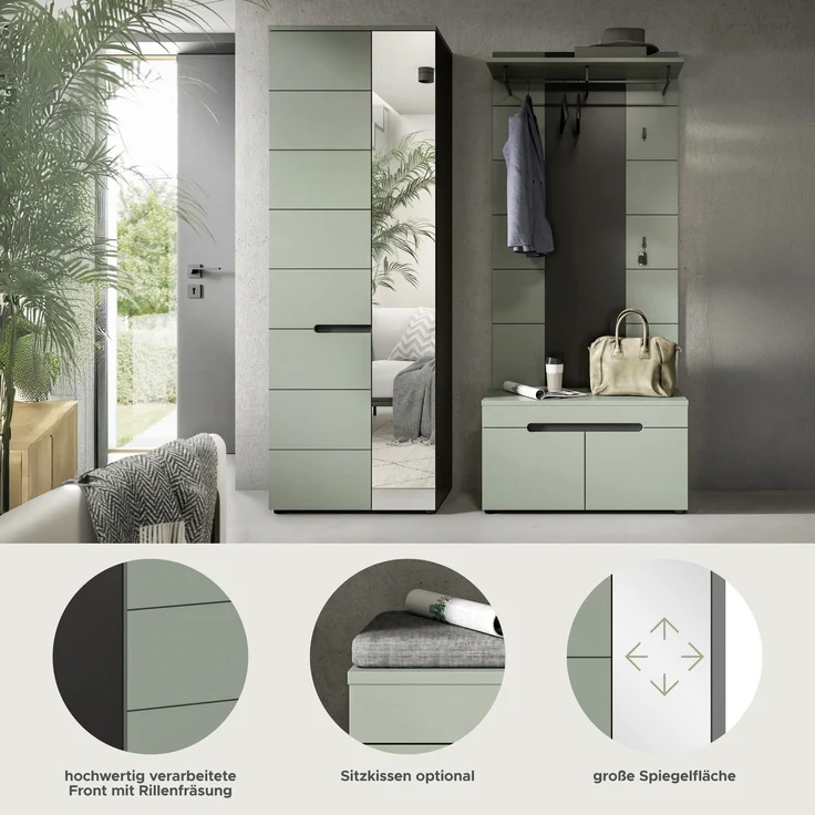 Garderobenkombination (B/H/T: 160x190x37 cm) in Smoke Green Nachbildung – Bild 8