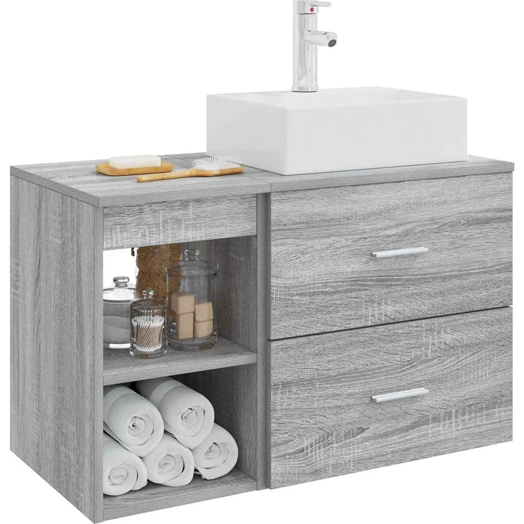 vidaXL Badezimmerschrank-Set 2 stk. Grau Sonoma 79,5 x 41 x 79,5 cm 3403893 – Bild 3