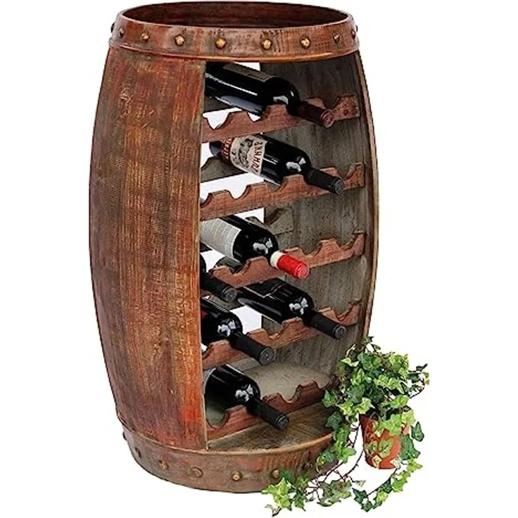 DanDiBo Weinregal Holz Stehend Weinfass 0370-R Fass 80 cm Flaschenregal Flaschenständer Flaschenhalter Braun Bar Weinbar