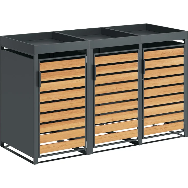 STEELSØN 'Kestra' Mülltonnenbox, 3 Tonnen mit Pflanzendach, 240L, anthrazit mit Holzoptik