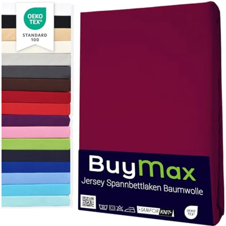 Buymax® Spannbettlaken 90x200 cm Baumwolle 100% Spannbetttuch Bettlaken Jersey, Matratzenhöhe bis 25 cm, Farbe Bordeaux – Bild 2