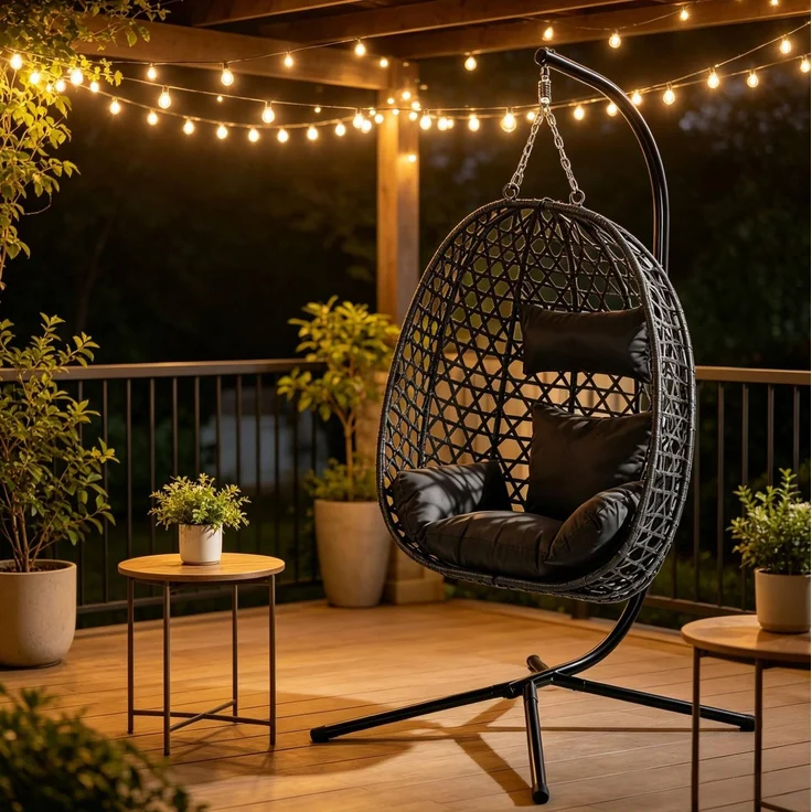 Hängeeierstuhl aus PE-Rattan, höhenverstellbar & 360° schwenkbar, 105x105x195 cm, Anthrazit – Bild 2