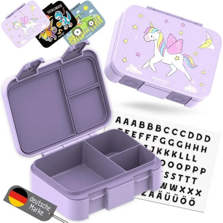 BEARFOOT Lunchbox Brotdose mit Fächern, auslaufsicher - Einhorn lila 650ml, PP, ABS, Silikon, Kindergarten und Schule - Mädchen und Jungen, Vesperbox, Snackbox – Bild 4