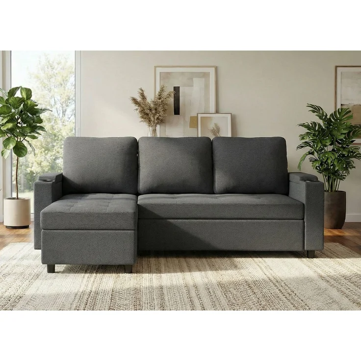 HOMALL Ecksofa Multifunktionales L-Form Schlafsofa, mit Stauraum, Gästebett-Funktion, wechselbarer Links-/Rechtsposition, Tassenhaltern & Seitentasche – Bild 1