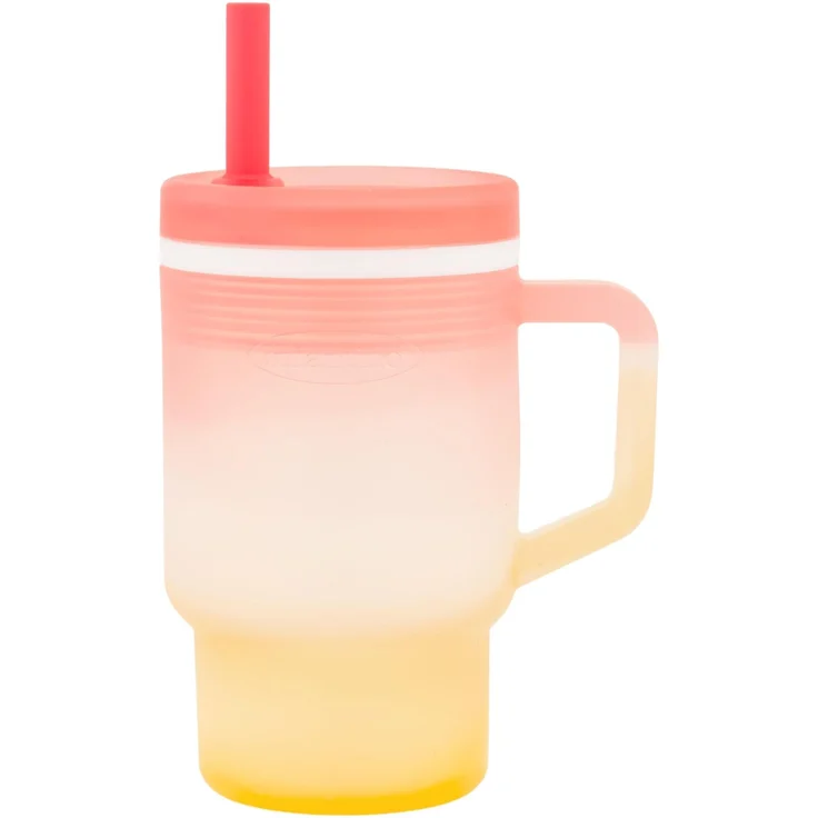 INFANTINO My 1st Tumbler, 255 ml Silikon-Trinklernbecher mit Strohhalm & Griff, auslaufsichere Babytasse für unterwegs, BPA-freie Übergangsflasche, Sunset Kiss