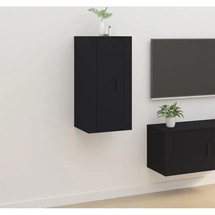TV-Wandschrank, Fernsehschrank Schwarz 40 x 34,5 x 80 cm – Bild 1