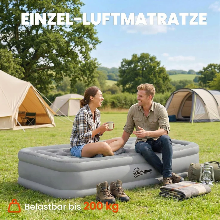 Luftmatratze 1 Person Selbstaufblasendes Luftbett mit integrierter elektrischer Pumpe in 3 Minuten beflockte Oberfläche--Grau--39x97x190cm--YOUDENOVA – Bild 7